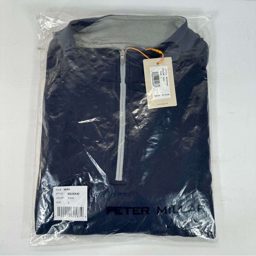 Peter Millar Performance Quarter-Zip Men’s Pullover Navy Blue ME0EK40 NWT - Picture 8 of 9